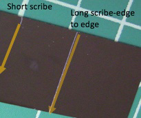 Short scribe for crystalline and long scribe for amorphous material